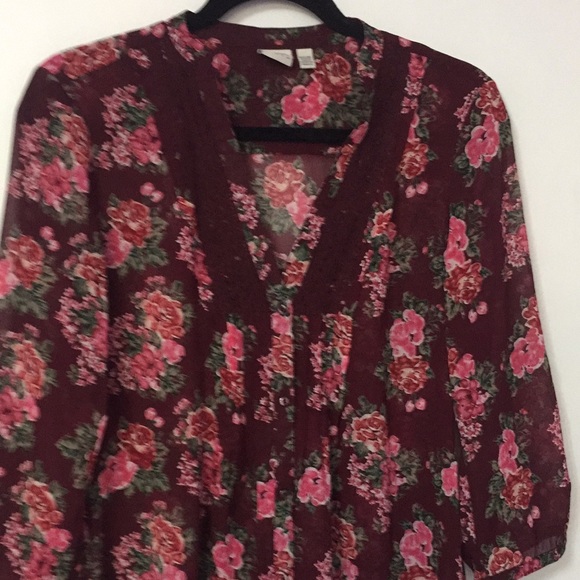 Esprit Burgundy Floral Blouse - Picture 3 of 8